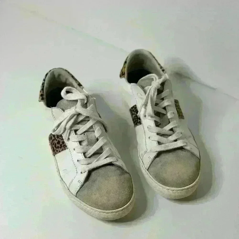 AIR & GRACE CRU LEATHER TRAINERS - WHITE & CHEETAH SNEAKERS